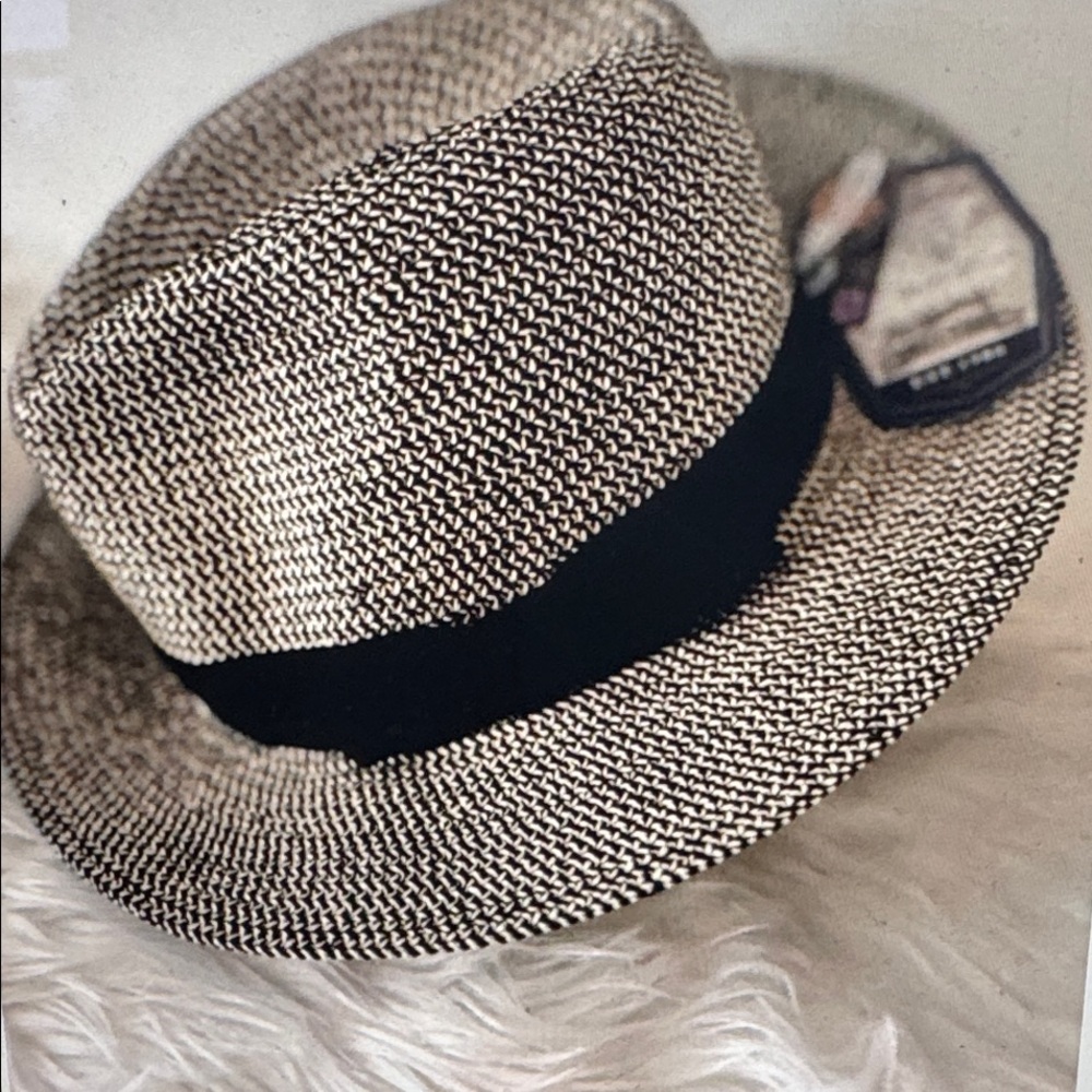 Woven Black & White Straw Fedora with Black Band